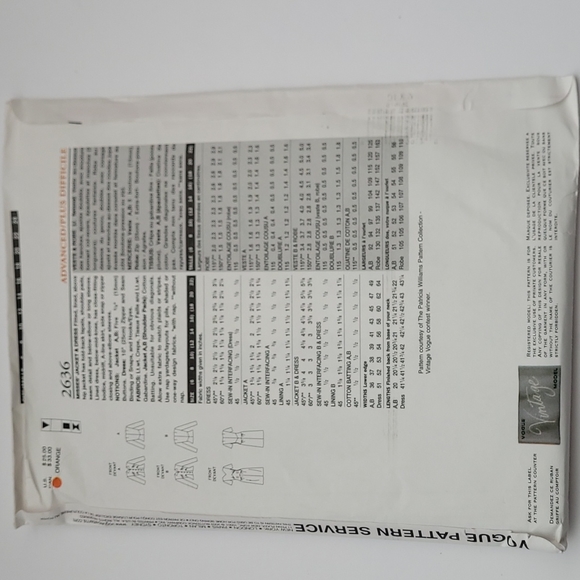 UNCUT Vogue Vintage Model Original 1940 Design Sewing Pattern 2636 Limited Ed - Picture 2 of 10